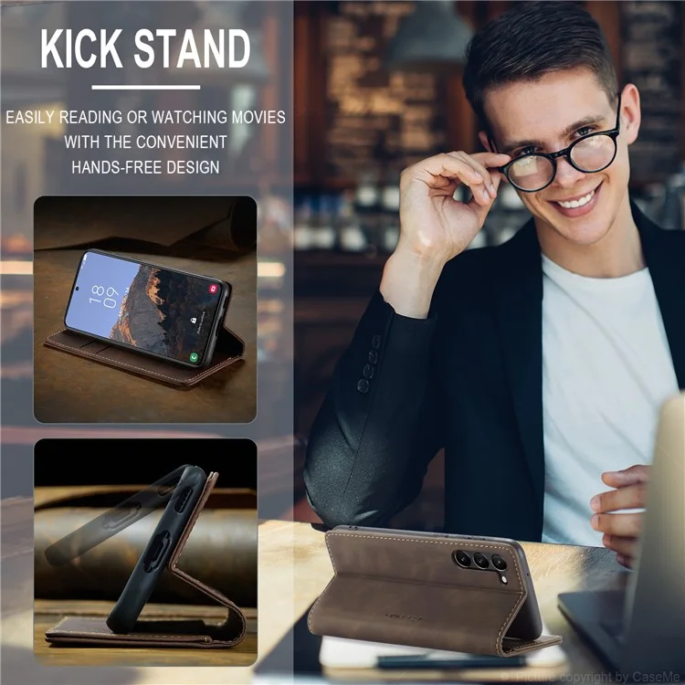 CASEME 013 Series For Samsung Galaxy S24 Case Anti-drop PU Leather Stand Cellphone Protector - Coffee