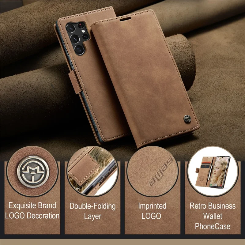 CASEME 013 Série Para Samsung Galaxy S24 Ultra Capa de Telefone Resistente a Quedas Caso de Couro PU Dobrável - Marrom