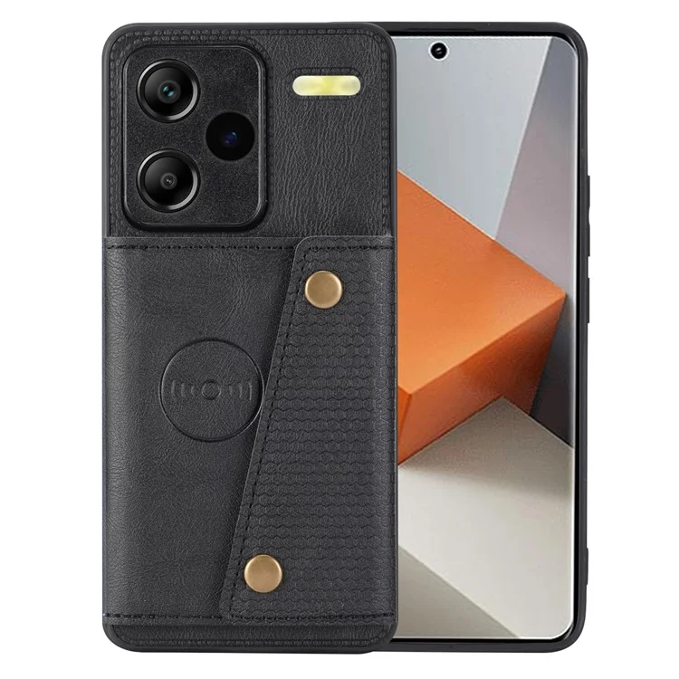 For Xiaomi Redmi Note 13 Pro+ 5G Case Kickstand Leather Coated TPU Phone Cover with Card Holder - Black