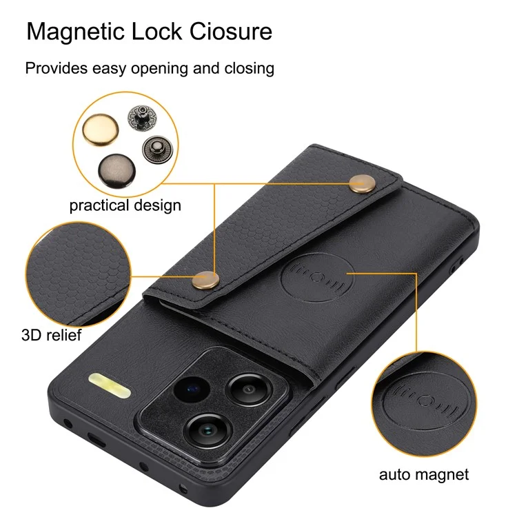 For Xiaomi Redmi Note 13 Pro+ 5G Case Kickstand Leather Coated TPU Phone Cover with Card Holder - Black