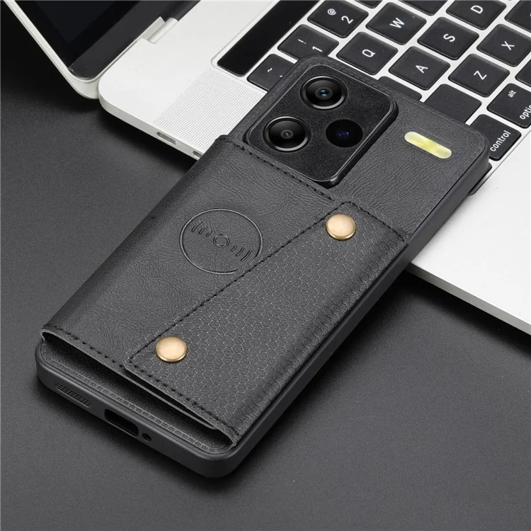 For Xiaomi Redmi Note 13 Pro+ 5G Case Kickstand Leather Coated TPU Phone Cover with Card Holder - Black