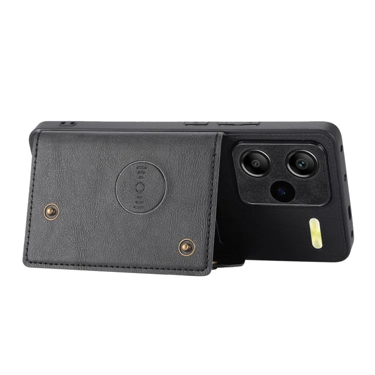 For Xiaomi Redmi Note 13 Pro+ 5G Case Kickstand Leather Coated TPU Phone Cover with Card Holder - Black