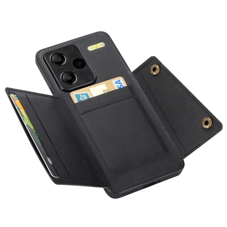 For Xiaomi Redmi Note 13 Pro+ 5G Case Kickstand Leather Coated TPU Phone Cover with Card Holder - Black
