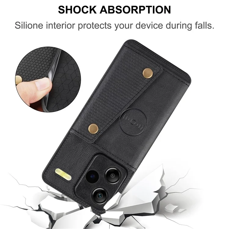For Xiaomi Redmi Note 13 Pro+ 5G Case Kickstand Leather Coated TPU Phone Cover with Card Holder - Black