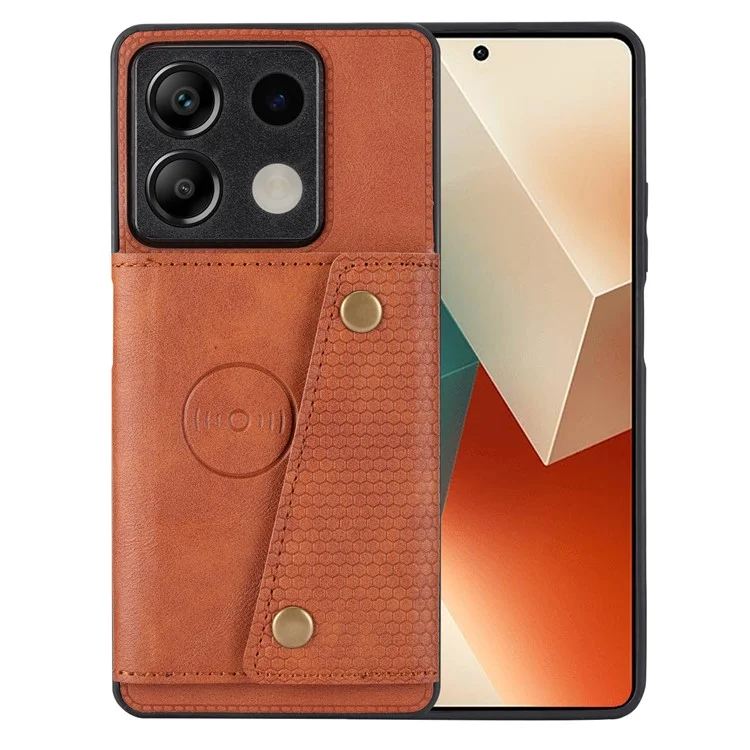 For Xiaomi Redmi Note 13 5G Case PU Leather + TPU Anti-Fall Phone Cover with Card Holder - Light Brown