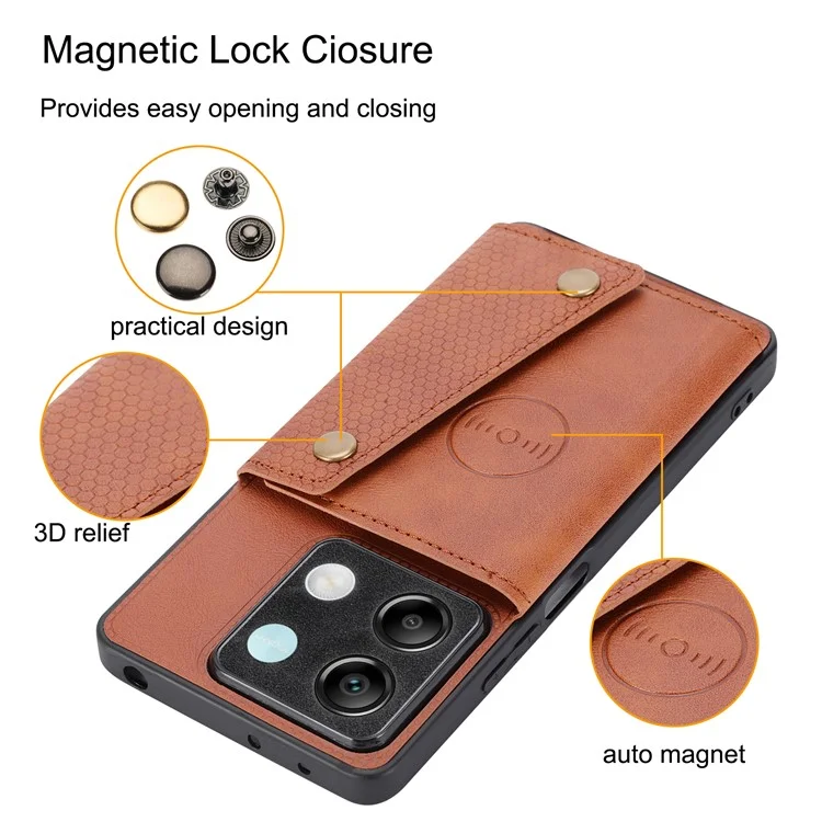 For Xiaomi Redmi Note 13 5G Case PU Leather + TPU Anti-Fall Phone Cover with Card Holder - Light Brown