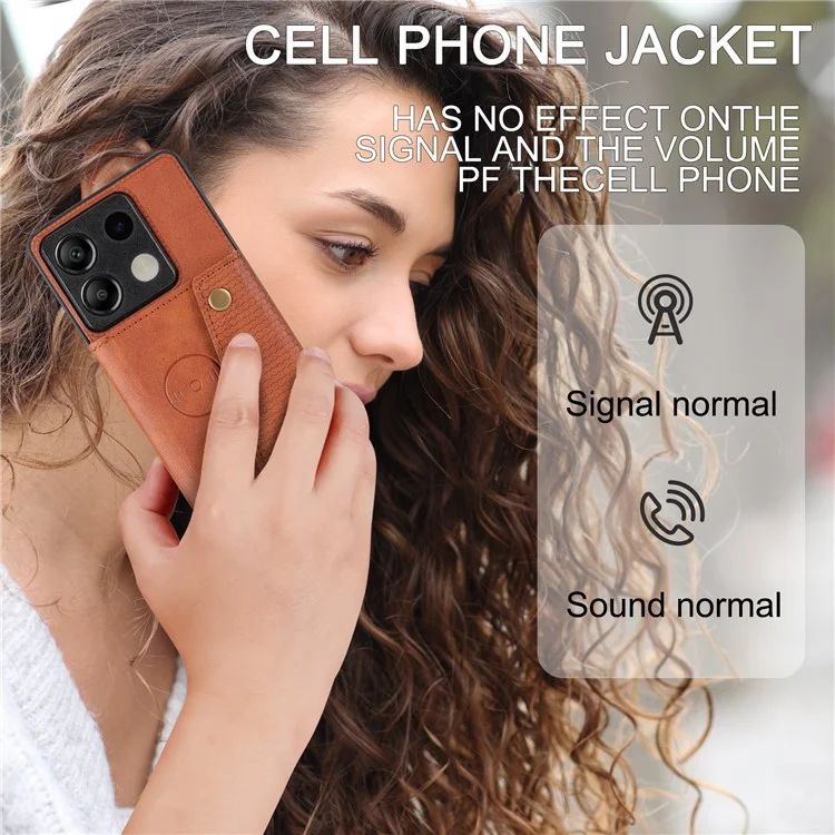 For Xiaomi Redmi Note 13 5G Case PU Leather + TPU Anti-Fall Phone Cover with Card Holder - Light Brown