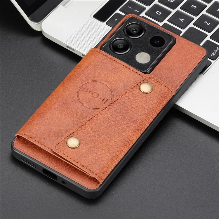 For Xiaomi Redmi Note 13 5G Case PU Leather + TPU Anti-Fall Phone Cover with Card Holder - Light Brown