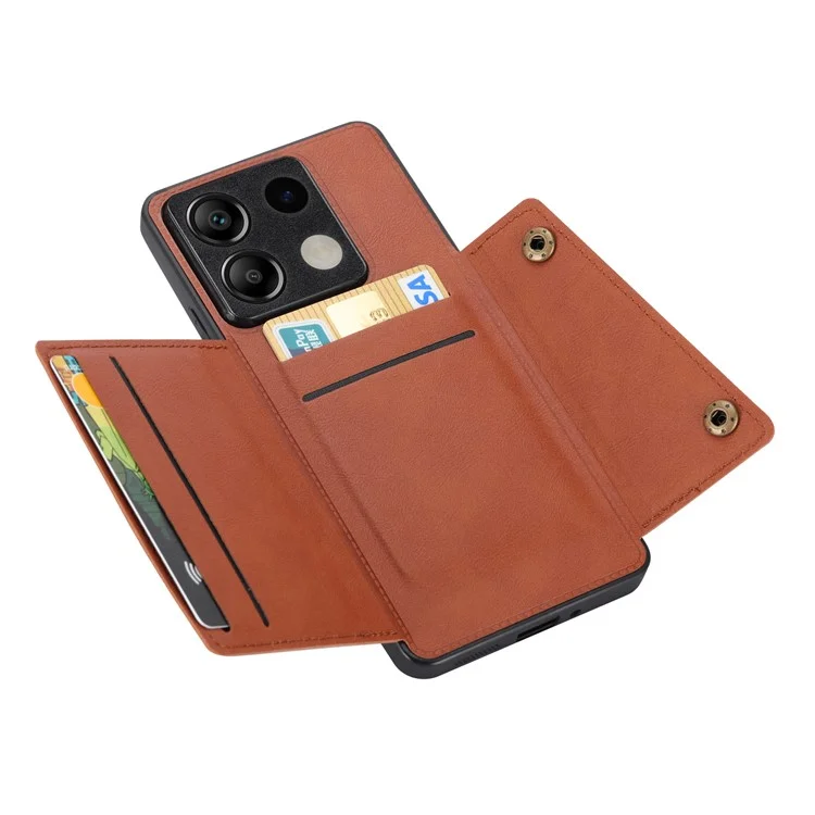 For Xiaomi Redmi Note 13 5G Case PU Leather + TPU Anti-Fall Phone Cover with Card Holder - Light Brown