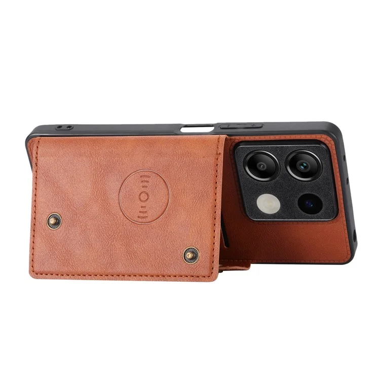 For Xiaomi Redmi Note 13 5G Case PU Leather + TPU Anti-Fall Phone Cover with Card Holder - Light Brown