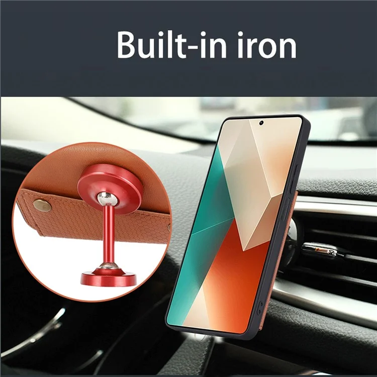 For Xiaomi Redmi Note 13 5G Case PU Leather + TPU Anti-Fall Phone Cover with Card Holder - Light Brown