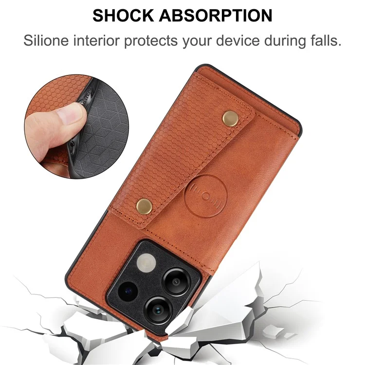 For Xiaomi Redmi Note 13 5G Case PU Leather + TPU Anti-Fall Phone Cover with Card Holder - Light Brown