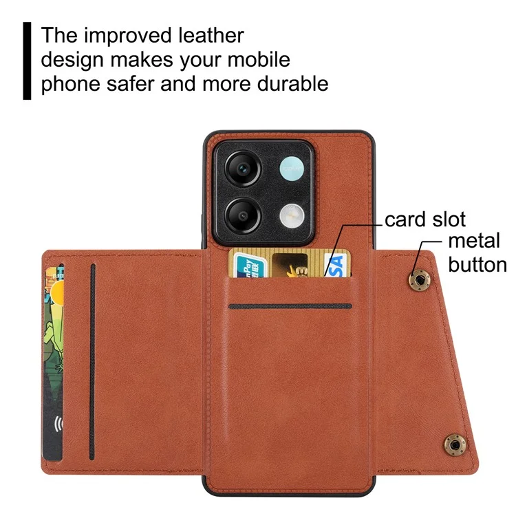For Xiaomi Redmi Note 13 5G Case PU Leather + TPU Anti-Fall Phone Cover with Card Holder - Light Brown