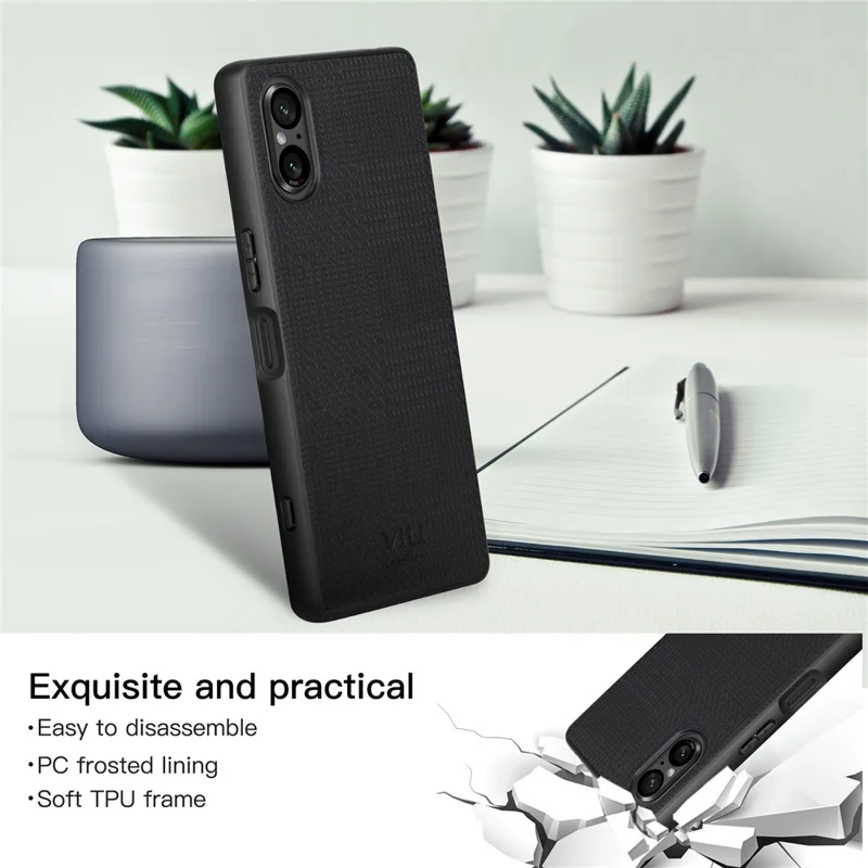 VILI TH Series for Sony Xperia 5 V Case Anti-scratch Leather Coated PC+TPU Cover - Black