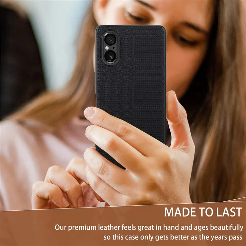 VILI TH Series for Sony Xperia 5 V Case Anti-scratch Leather Coated PC+TPU Cover - Black