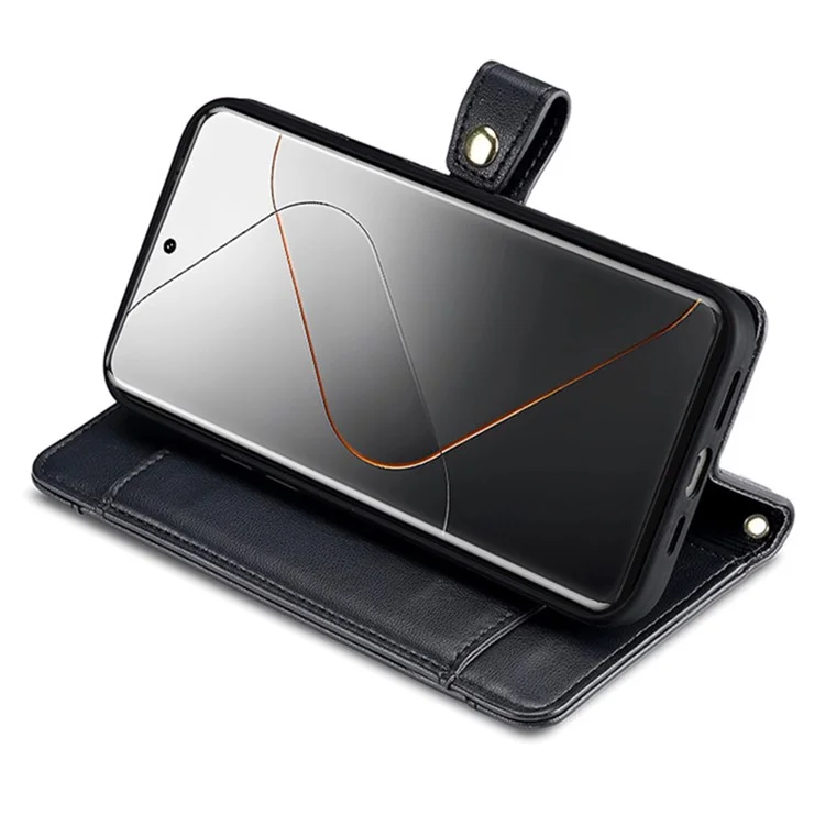 Para Xiaomi 14 Case Card Slots Zipper Wallet Leather Cover with 2 Straps - Black