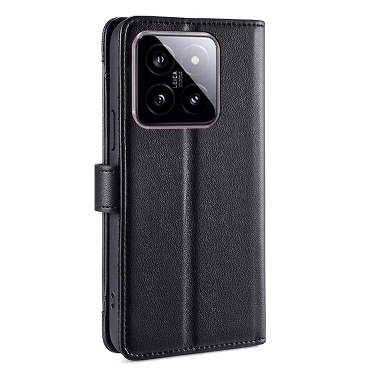 Para Xiaomi 14 Case Card Slots Zipper Wallet Leather Cover with 2 Straps - Black