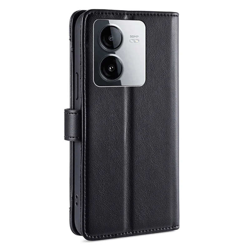 For vivo iQOO Z8x 5G / Y78t 5G Case Zipper Pocket Leather Phone Cover with 2 Straps - Black