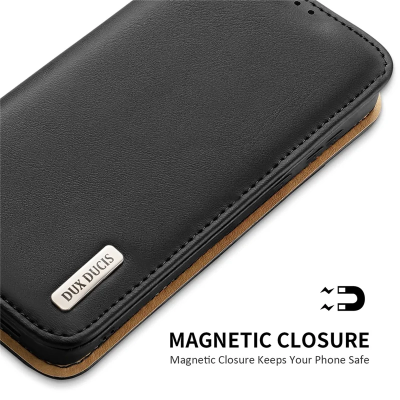 DUX DUCIS Hivo Series for Samsung Galaxy S24+ Case RFID Blocking Cowhide Leather Wallet Cover - Black