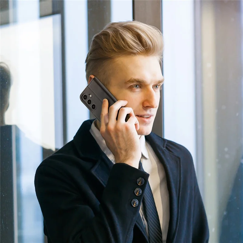 DUX DUCIS Hivo Series for Samsung Galaxy S24+ Case RFID Blocking Cowhide Leather Wallet Cover - Black