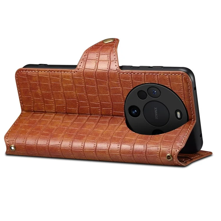 Funda de Cuero Protectora con Soporte para Huawei Mate 60 Pro - Marrón
