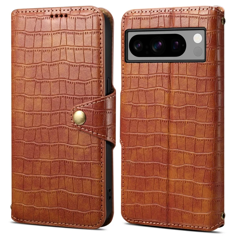 Pour Google Pixel 8 Pro Étui Portefeuille en Cuir avec Support - Marron