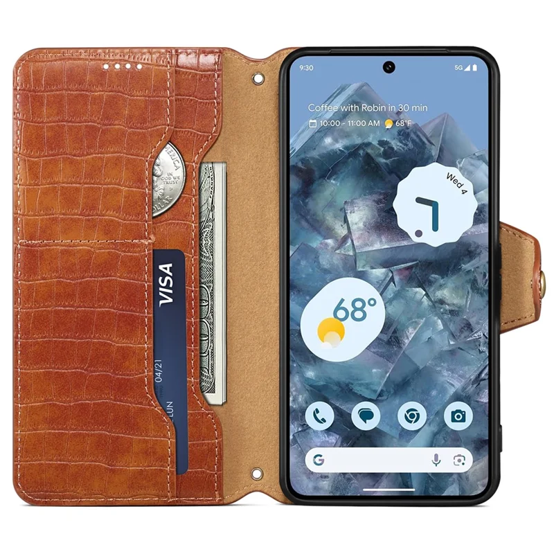 Pour Google Pixel 8 Pro Étui Portefeuille en Cuir avec Support - Marron