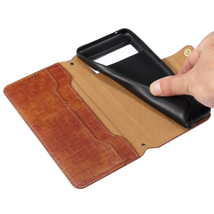 Pour Google Pixel 8 Pro Étui Portefeuille en Cuir avec Support - Marron