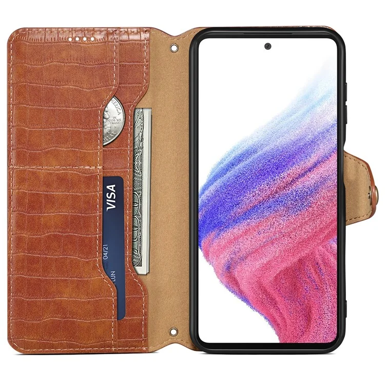 Para Samsung Galaxy S23 FE Case Crocodile Texture Stand Full Protection Cover - Brown