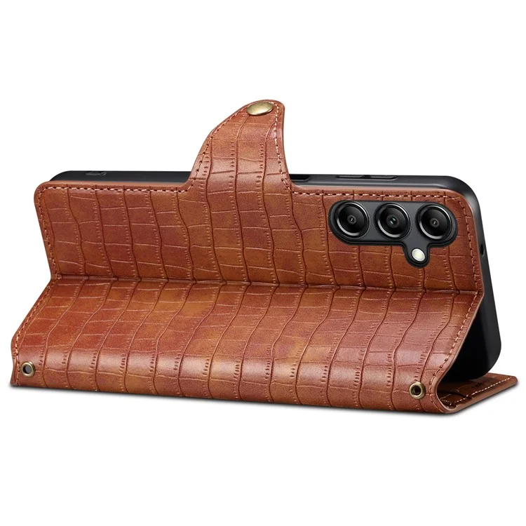 Para Samsung Galaxy S23 FE Case Crocodile Texture Stand Full Protection Cover - Brown