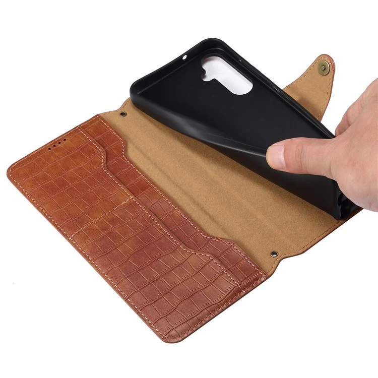 Para Samsung Galaxy S23 FE Case Crocodile Texture Stand Full Protection Cover - Brown