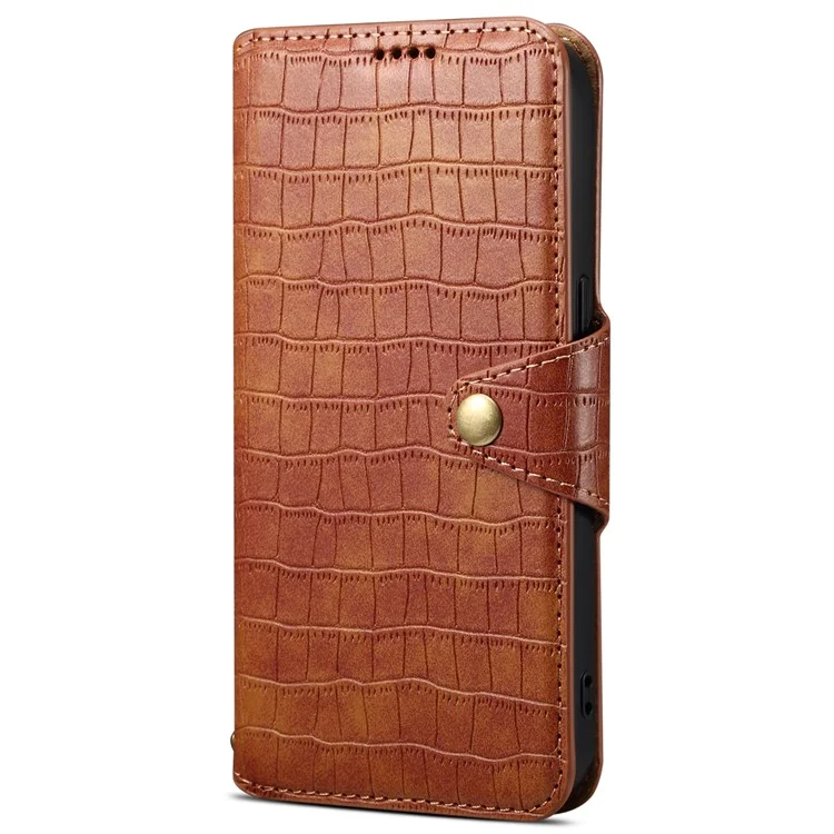 Para Samsung Galaxy S23 FE Case Crocodile Texture Stand Full Protection Cover - Brown
