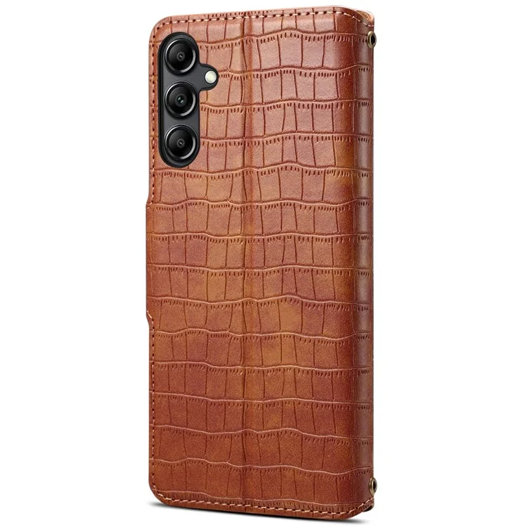 Para Samsung Galaxy S23 FE Case Crocodile Texture Stand Full Protection Cover - Brown