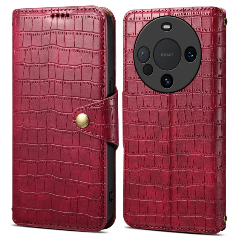 For Huawei Mate 60 Case Crocodile Texture Phone Cover with Wallet Stand - Red