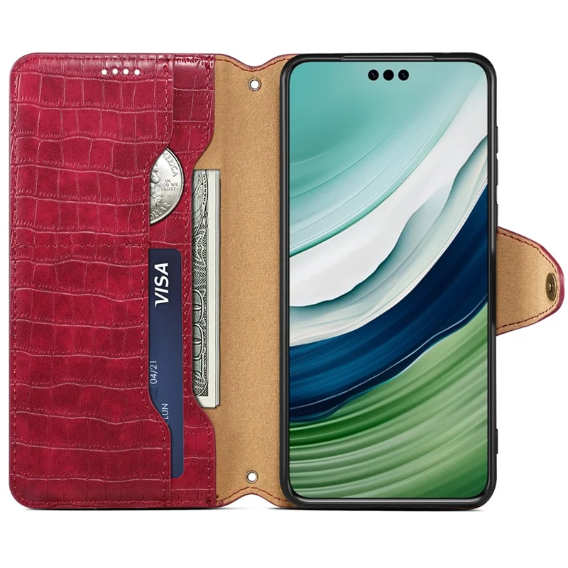 For Huawei Mate 60 Case Crocodile Texture Phone Cover with Wallet Stand - Red