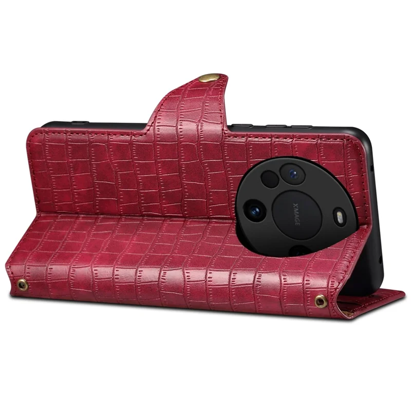 For Huawei Mate 60 Case Crocodile Texture Phone Cover with Wallet Stand - Red