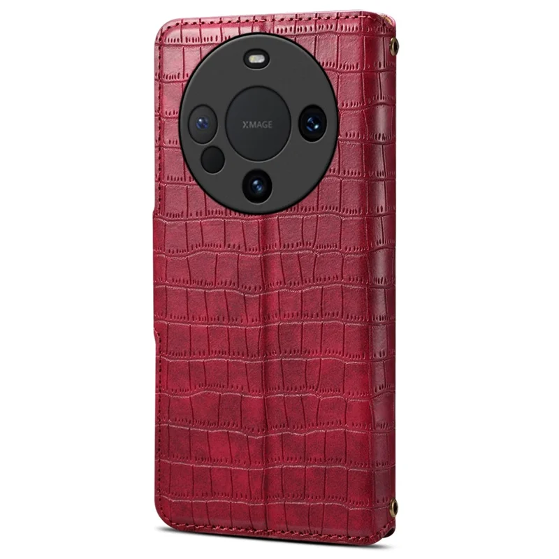 For Huawei Mate 60 Case Crocodile Texture Phone Cover with Wallet Stand - Red