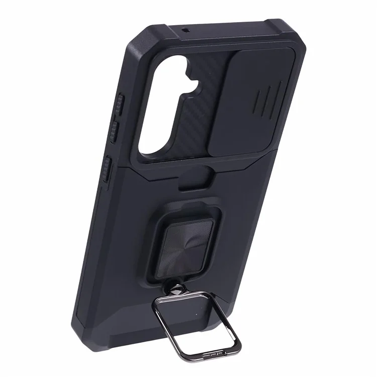 For Samsung Galaxy S24+ Kickstand Cover Camera Protection Phone Case - Black