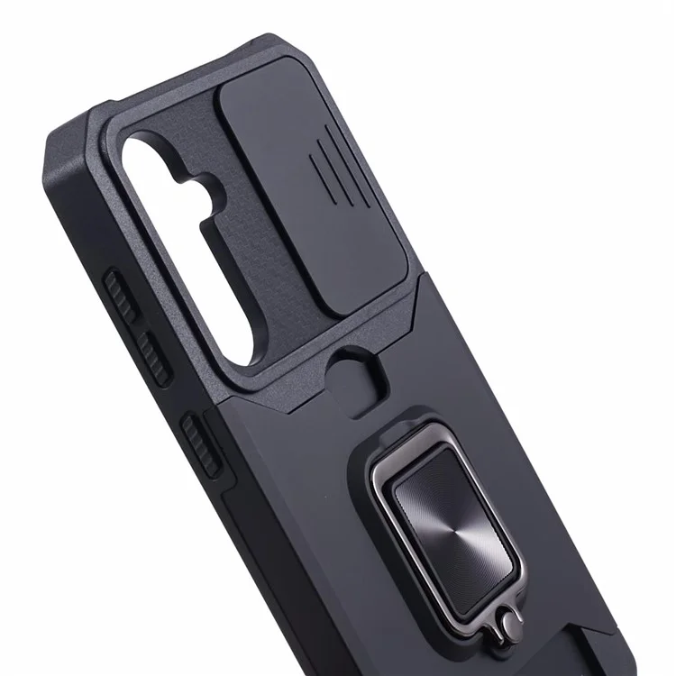 For Samsung Galaxy S24+ Kickstand Cover Camera Protection Phone Case - Black