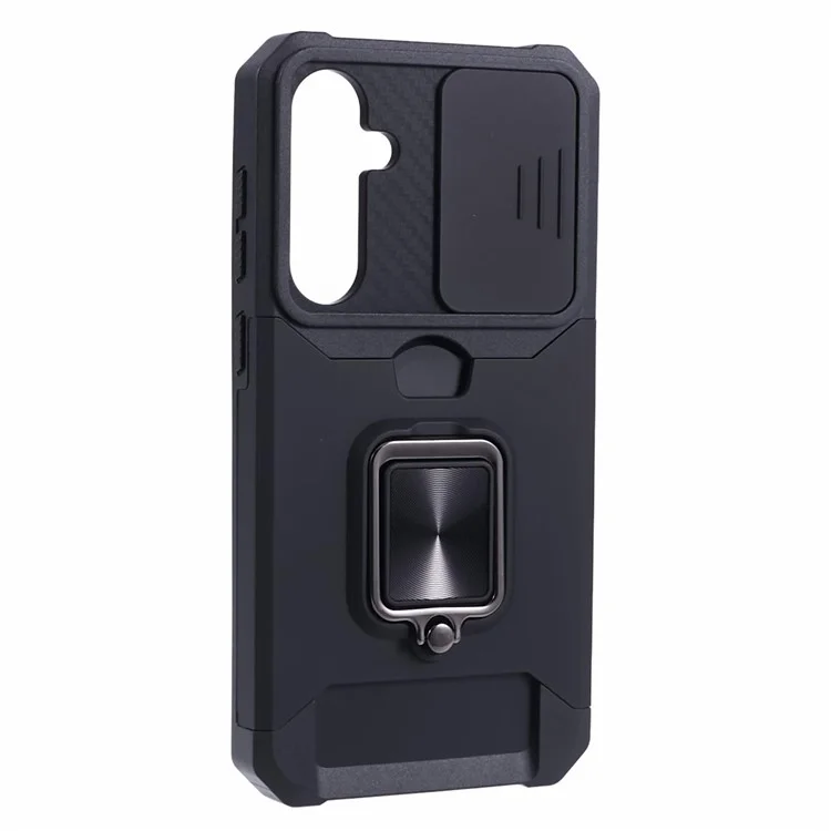 For Samsung Galaxy S24 Case with Slide Camera Cover Kickstand Phone Protector - Black