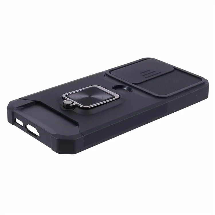 For Samsung Galaxy S24 Case with Slide Camera Cover Kickstand Phone Protector - Black