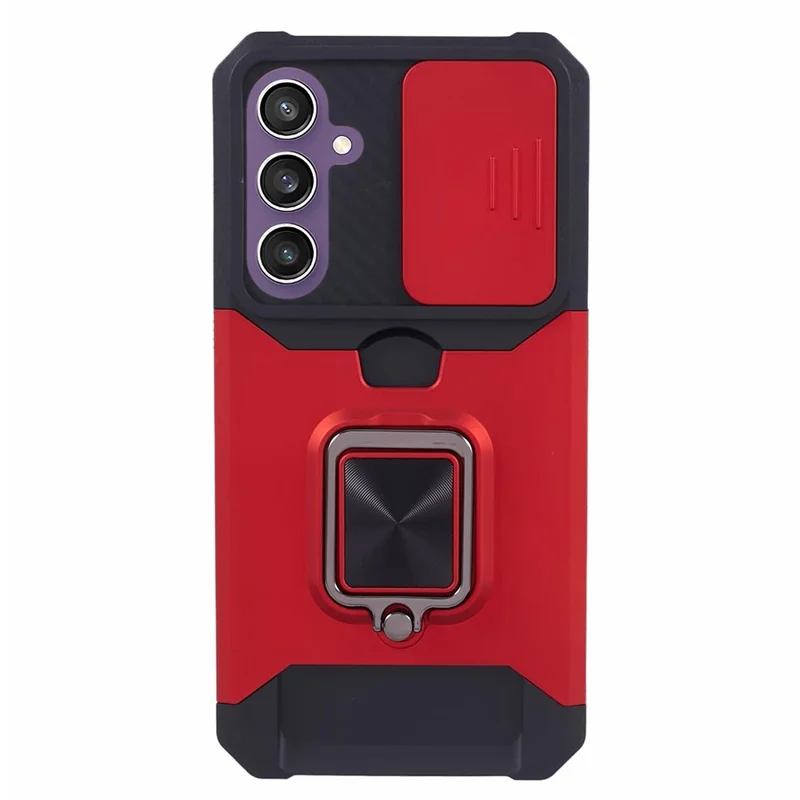For Samsung Galaxy S25 / S24 Case with Slide Camera Cover Kickstand Phone Protector - Red
