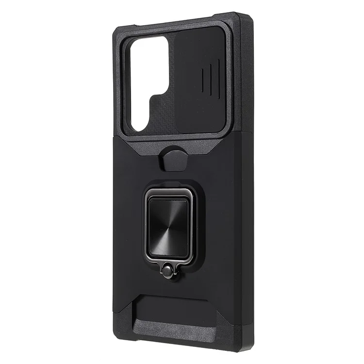 Para Samsung Galaxy S24 Ultra Capa de Telefone Caso PC+TPU Suporte com Porta de Cartão - Preto