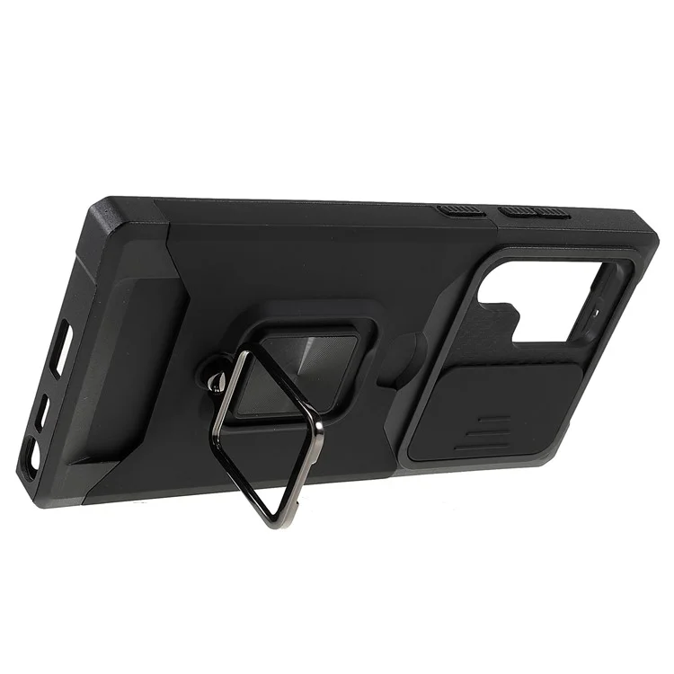 Para Samsung Galaxy S24 Ultra Capa de Telefone Caso PC+TPU Suporte com Porta de Cartão - Preto