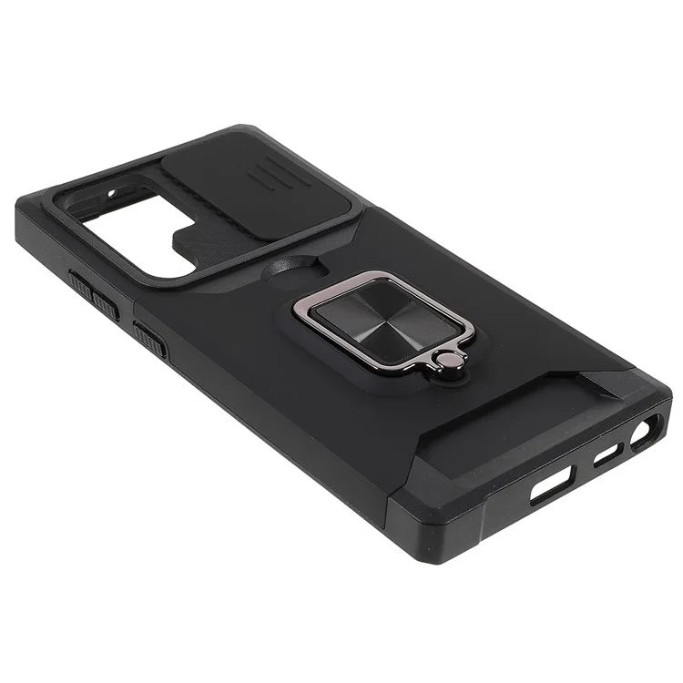 Para Samsung Galaxy S24 Ultra Capa de Telefone Caso PC+TPU Suporte com Porta de Cartão - Preto