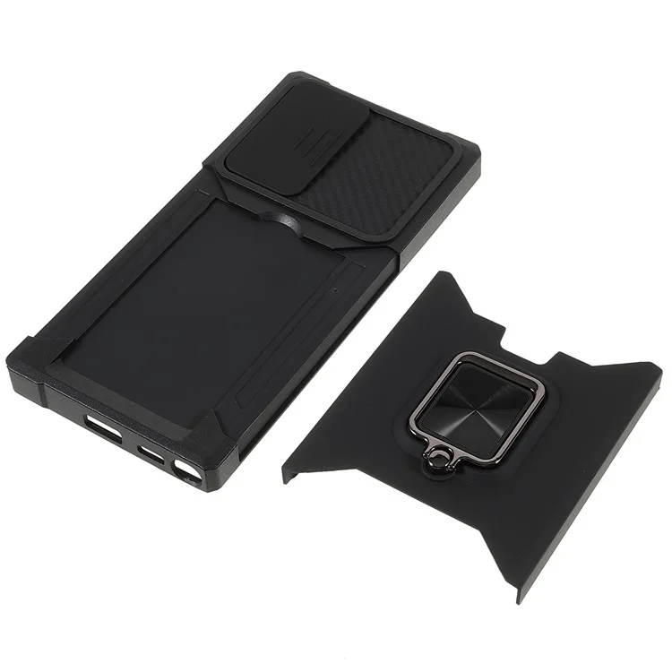 Para Samsung Galaxy S24 Ultra Capa de Telefone Caso PC+TPU Suporte com Porta de Cartão - Preto