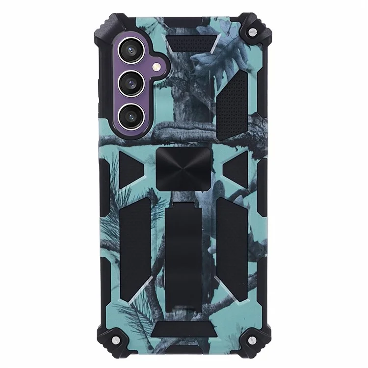 For Samsung Galaxy S23 FE Case Camouflage Kickstand Anti-drop Phone Cover - Light Green