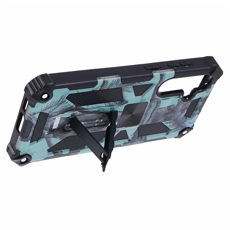 For Samsung Galaxy S23 FE Case Camouflage Kickstand Anti-drop Phone Cover - Light Green