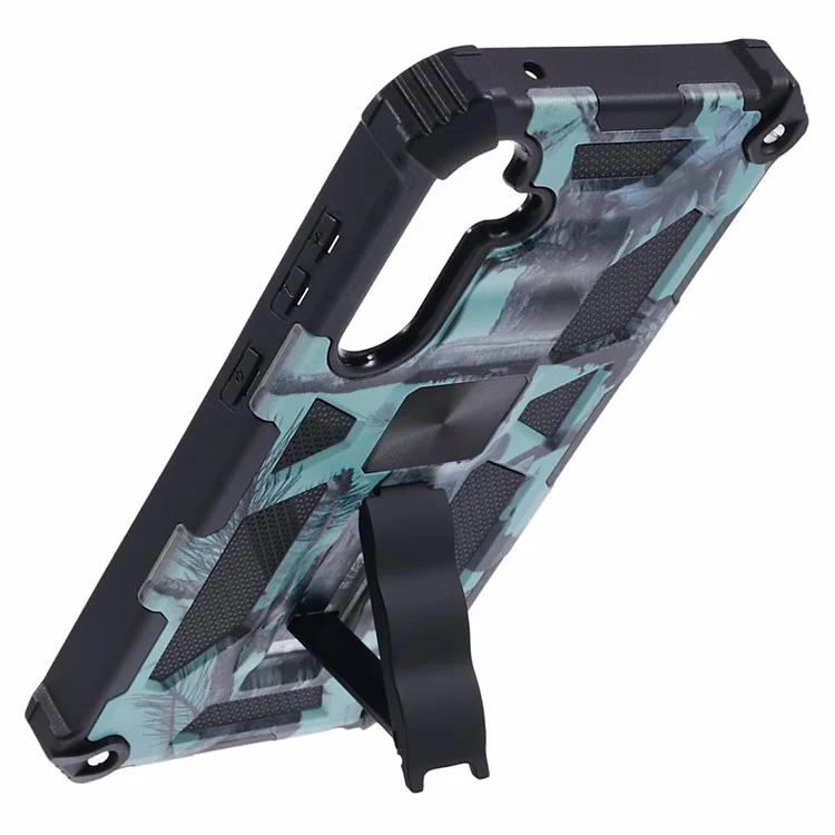 For Samsung Galaxy S23 FE Case Camouflage Kickstand Anti-drop Phone Cover - Light Green