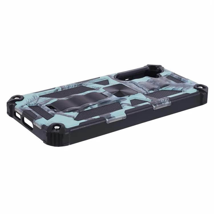 For Samsung Galaxy S23 FE Case Camouflage Kickstand Anti-drop Phone Cover - Light Green
